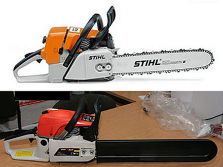 : Вверху: оригинал STIHL MS 440Внизу: бензопила без обозначения модели, но с типичной цветовой гаммой STIHL